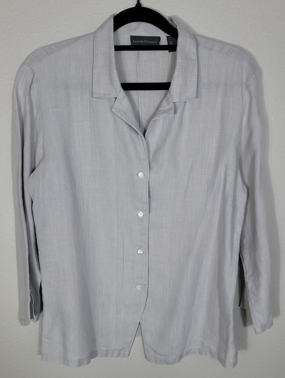 Vintage Banana Republic 100% Linen Button Up Shirt Size Small Gray Fitted